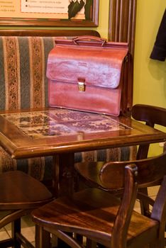 Leather brief case in the interior