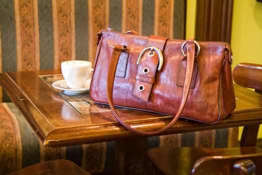 Leather brief case in the interior