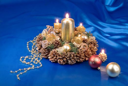 Still life with New Year accessories on a studio background