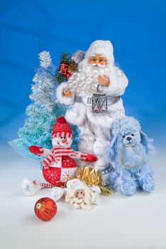 Still life with New Year accessories on a studio background