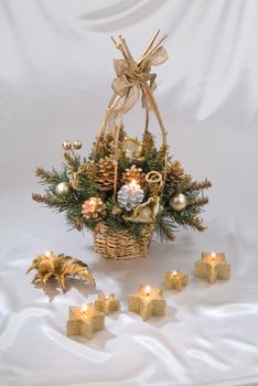 Still life with New Year accessories on a studio background