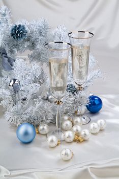 Still life with New Year accessories on a studio background