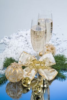 Still life with New Year accessories on a studio background
