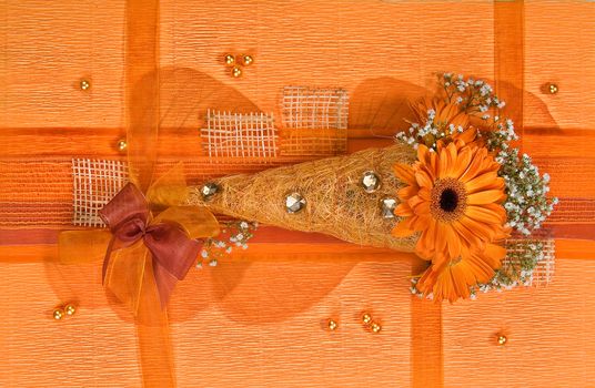 Still life with bouquet of flowers and accessories on a studio background