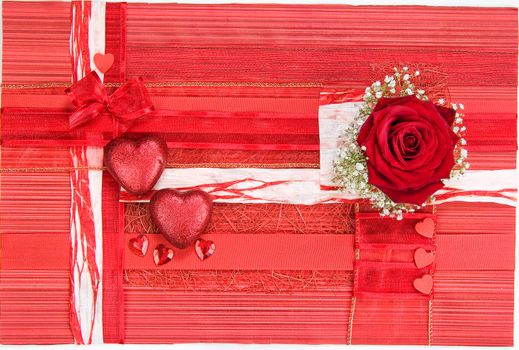 Still life with bouquet of flowers and accessories on a studio background