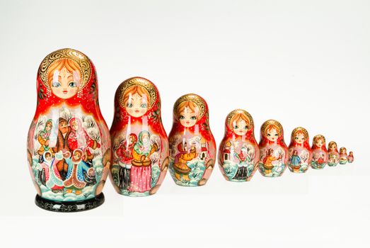 Russian traditioanl handmade dolls on a studio background