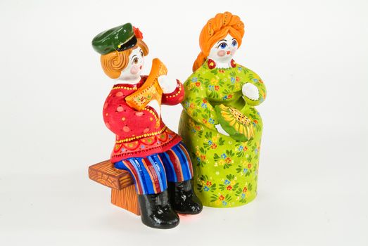 Russian traditioanl handmade dolls on a studio background