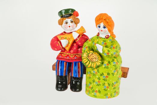 Russian traditioanl handmade dolls on a studio background