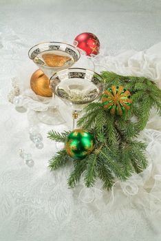 Still life with New Year accessories on a studio background