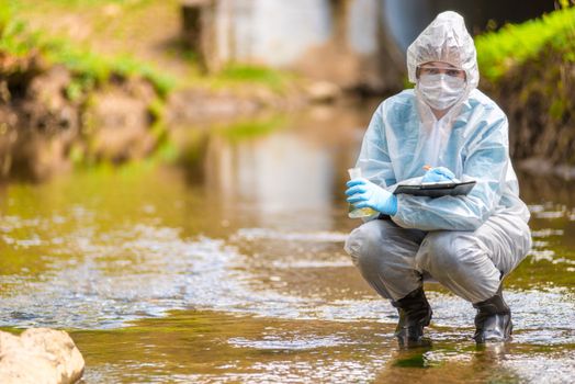 environmental disaster, the profession of an ecologist scientist portrait while working