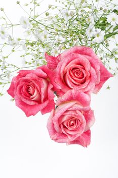 Still life with bouquet of flowers and accessories on a studio background