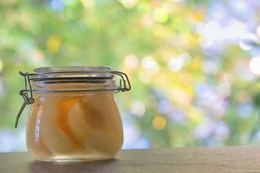 Jar with half pears compote