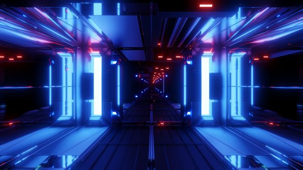 nice glowing space tunnel background wallpaper 3d rendering, modern futur airship corridor background