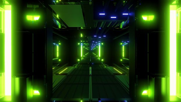 nice glowing space tunnel background wallpaper 3d rendering, modern futur airship corridor background