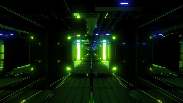 nice glowing space tunnel background wallpaper 3d rendering, modern futur airship corridor background