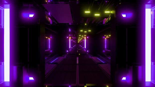 nice glowing space tunnel background wallpaper 3d rendering, modern futur airship corridor background