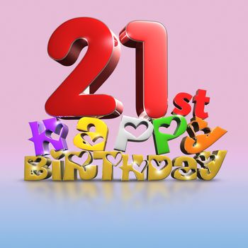 21 st Happy Birthday 3d on a creamy pink tone background.(with Clipping Path).