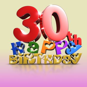 30 th Happy Birthday 3d on a creamy pink tone background.(with Clipping Path).