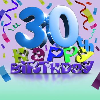 30 th Happy Birthday 3d rendering Ribbon as background.(with Clipping Path).