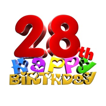 28 th happy birthday 3d on a creamy pink tone background.(with Clipping Path).