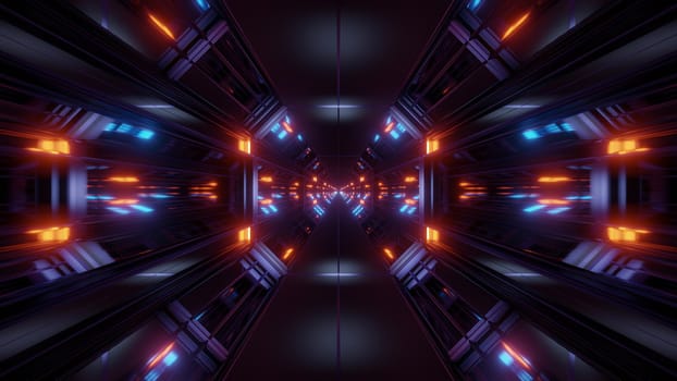 black scifi space tunnel background wallpaper with nice glow 3d rendering, 3d illustration of a space shit hangar corridor with nice glow