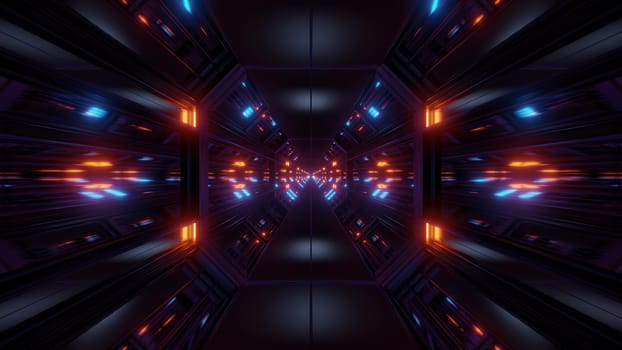 black scifi space tunnel background wallpaper with nice glow 3d rendering, 3d illustration of a space shit hangar corridor with nice glow