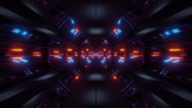 black scifi space tunnel background wallpaper with nice glow 3d rendering, 3d illustration of a space shit hangar corridor with nice glow