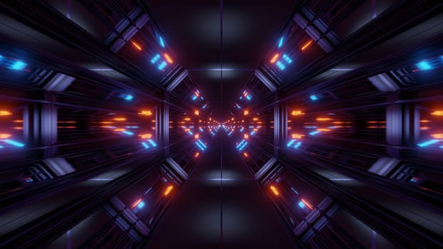 black scifi space tunnel background wallpaper with nice glow 3d rendering, 3d illustration of a space shit hangar corridor with nice glow