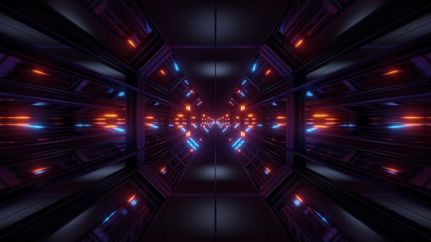 black scifi space tunnel background wallpaper with nice glow 3d rendering, 3d illustration of a space shit hangar corridor with nice glow