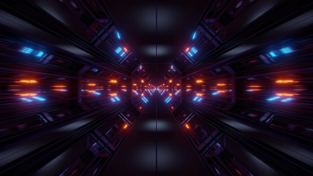 black scifi space tunnel background wallpaper with nice glow 3d rendering, 3d illustration of a space shit hangar corridor with nice glow