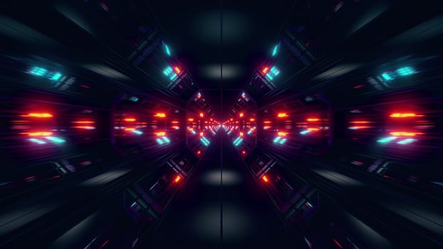 black scifi space tunnel background wallpaper with nice glow 3d rendering, 3d illustration of a space shit hangar corridor with nice glow