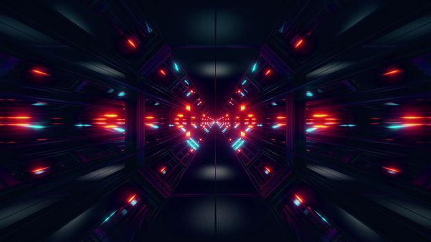 black scifi space tunnel background wallpaper with nice glow 3d rendering, 3d illustration of a space shit hangar corridor with nice glow