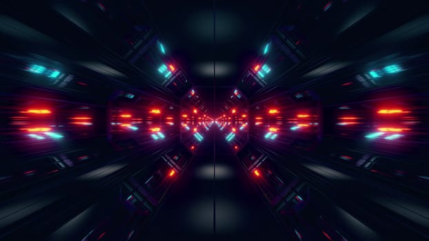 black scifi space tunnel background wallpaper with nice glow 3d rendering, 3d illustration of a space shit hangar corridor with nice glow