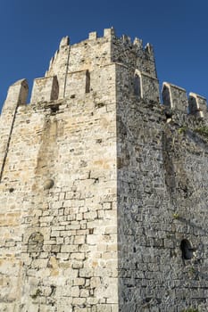 Wall of the Methoni Venetian Fortress in the Peloponnese, Messenia, Greece. The castle of Methoni was built by the Venetians after 1209.