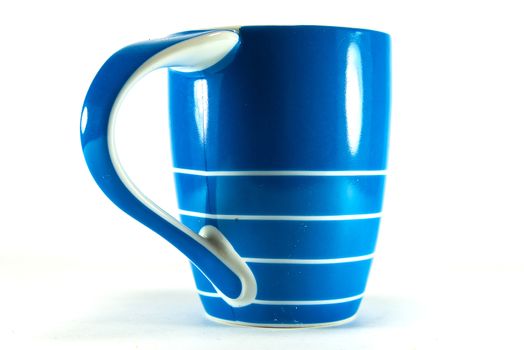 blue cup on white background.