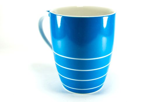 blue cup on white background.