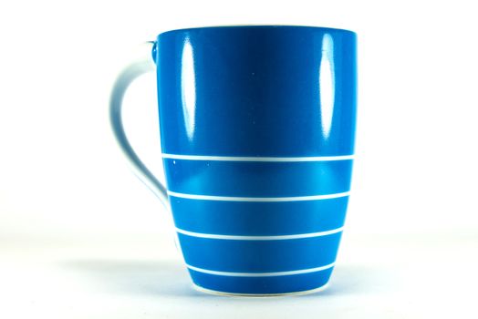 blue cup on white background.