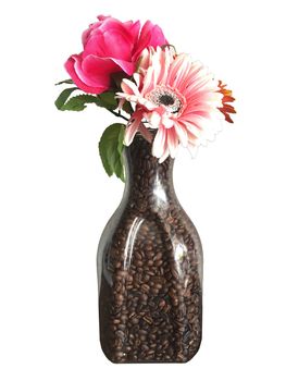 flower vase filled with coffee beans.