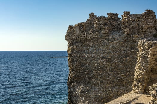 Wall of the Methoni Venetian Fortress in the Peloponnese, Messenia, Greece. The castle of Methoni was built by the Venetians after 1209.