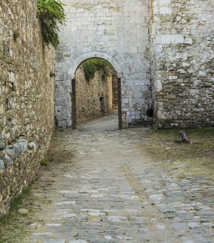 The entrance of the Methoni Venetian Fortress in the Peloponnese, Messenia, Greece. The castle of Methoni was built by the Venetians after 1209.