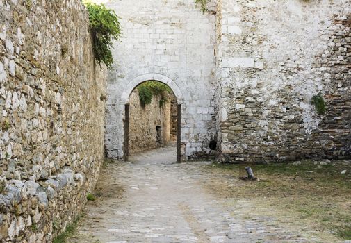 The entrance of the Methoni Venetian Fortress in the Peloponnese, Messenia, Greece. The castle of Methoni was built by the Venetians after 1209.