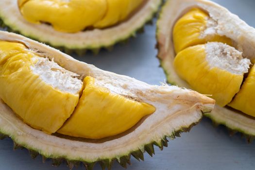 Malaysia famous fruits durian musang king, sweet golden creamy flesh.