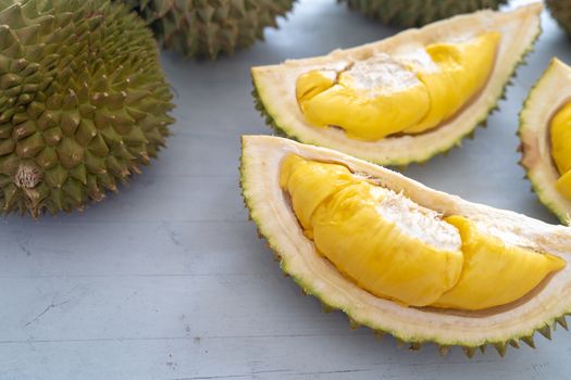 Malaysia famous fruits durian musang king, sweet golden creamy flesh.