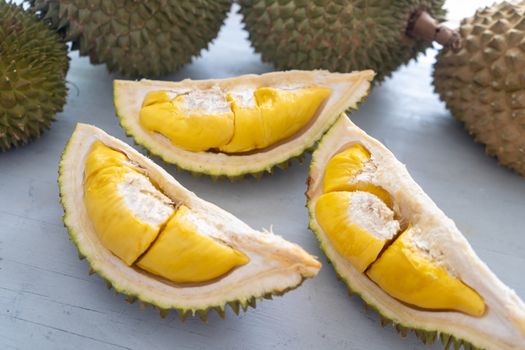 Malaysia famous fruits durian musang king, sweet golden creamy flesh.