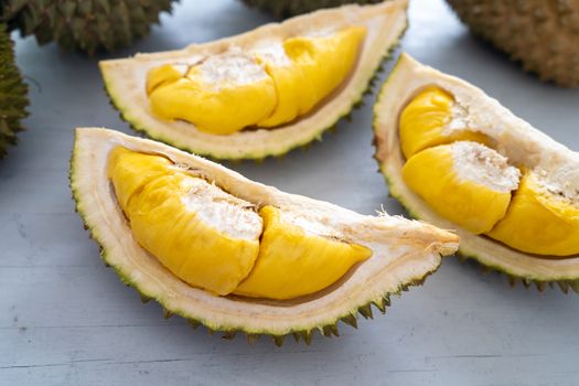 Malaysia famous fruits durian musang king, sweet golden creamy flesh.