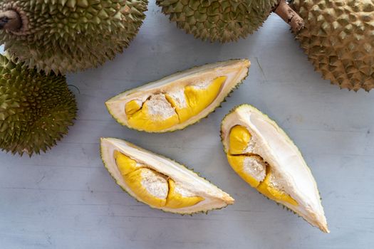 Malaysia famous fruits durian musang king, sweet golden creamy flesh.