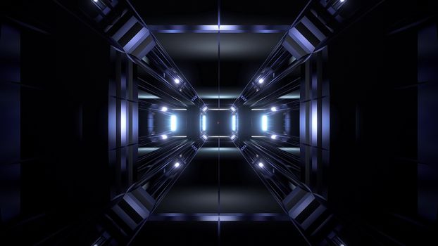 futuristic science-fiction tunnel corridor 3d illustration background, modern future space airship tunnel 3d render wallpaper