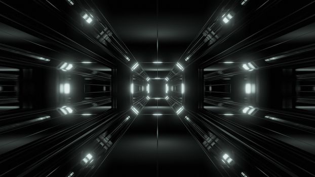 futuristic science-fiction tunnel corridor 3d illustration background, modern future space airship tunnel 3d render wallpaper