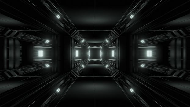 futuristic science-fiction tunnel corridor 3d illustration background, modern future space airship tunnel 3d render wallpaper