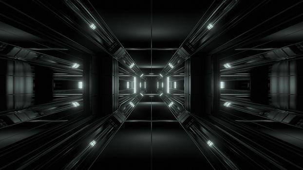 futuristic science-fiction tunnel corridor 3d illustration background, modern future space airship tunnel 3d render wallpaper